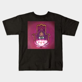 Hand of Fatima - Hamsa hand with om all seeing eye Kids T-Shirt